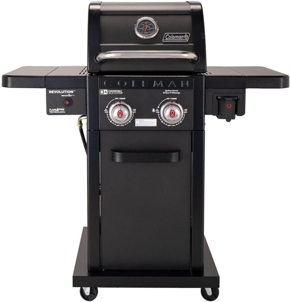 Coleman Revolution 2-Burner Gas BBQ Grill in Black with 440 sq. in. Total Cooking Surface, 2-Side Shelves, Flare-Free Grates