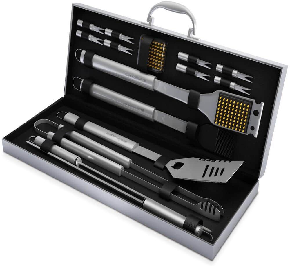 HOME-COMPLETE 16-Piece Stainless Steel BBQ Grill Tool Set with Aluminum Case