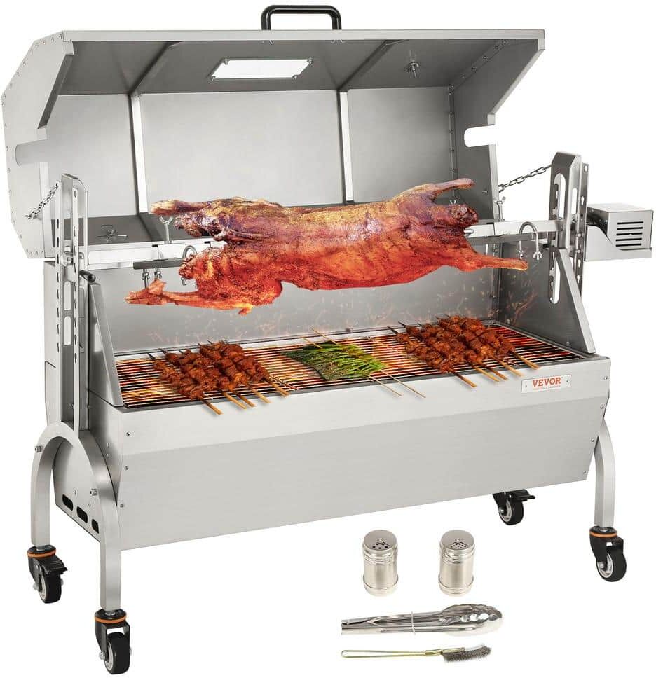 VEVOR Stainless Steel Rotisserie Grill with Hooded Cover BBQ Whole Pig Lamb Goat Charcoal Spit Grill