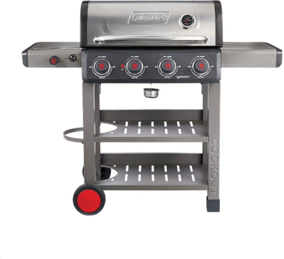 Coleman Cookout 4-Burner Propane Gas BBQ Grill in Stainless with Side Burner, 637 sq. in. Cooking Surface, Instastart Ignition