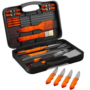 HOME-COMPLETE 22-Piece Stainless Steel Wood BBQ Grill Tool Set