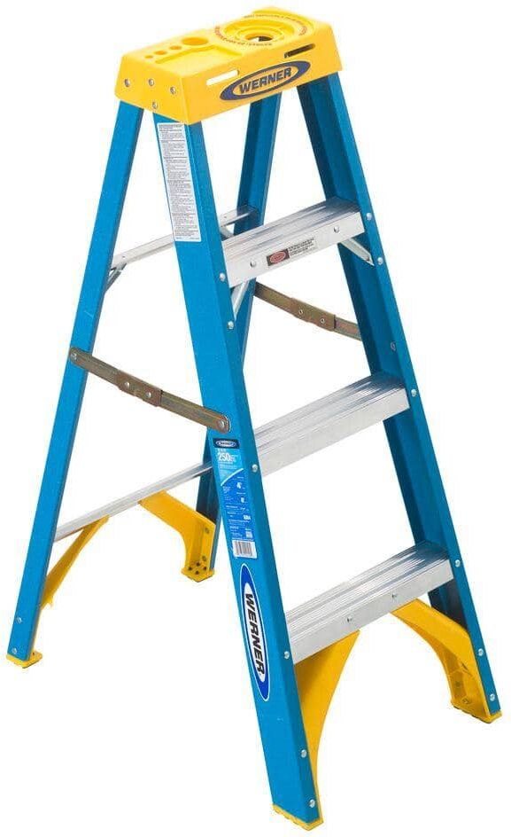 Werner 4 ft. Fiberglass Step Ladder with Yellow Top, 250 lb. Load Capacity Type I Duty Rating