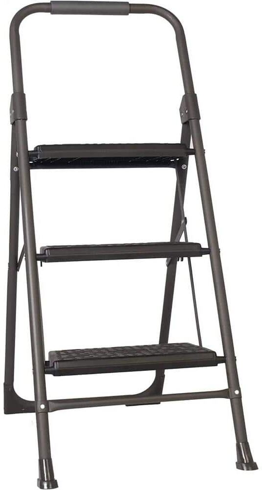 maocao hoom 3 Step High-Back steel Ladder Reach 4 ft. Folding Step Stool 00 lbs. Load Capacity Ladder with Wide Anti-Slip Pedal