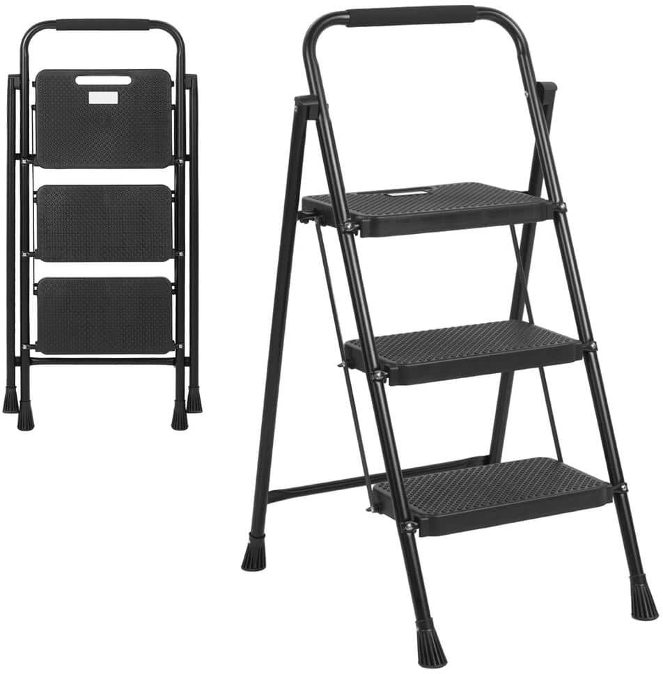 ANGELES HOME Reach 3.5 ft. Metal Folding 3 Step Ladder (8 ft.), 330 lbs. Load Capacity Type IA Duty Rating with Wide Anti-Slip Pedal