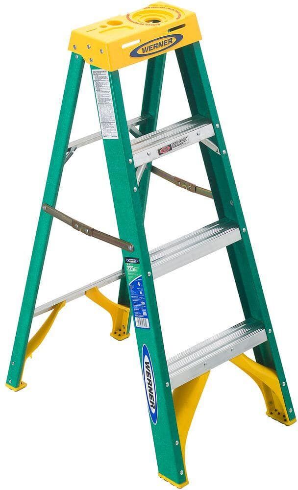 Werner 4 ft. Fiberglass Step Ladder with Yellow Top 225 lb. Load Capacity Type II Duty Rating