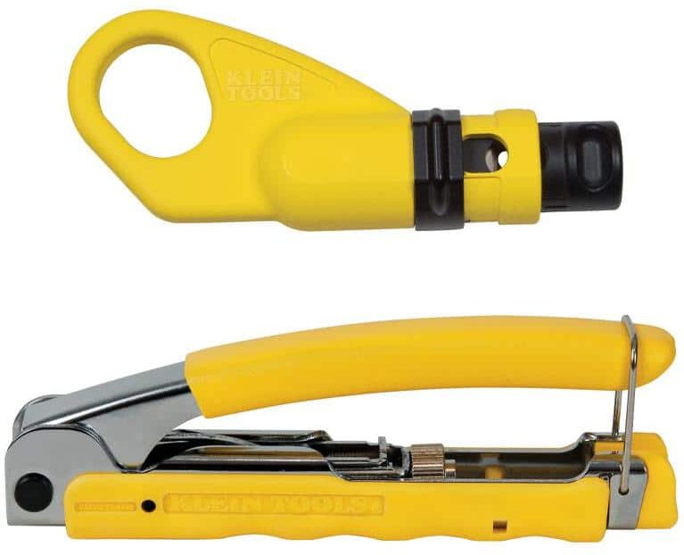 Klein Tools Compact, Multi-Connector Compression Crimper and Cable Stripper and 2-Level Coaxial Cable Stripper Tool Set