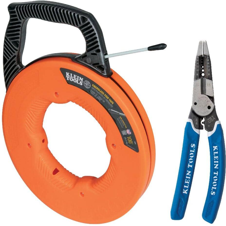 Klein Tools Wire Stripper and 100 ft. Non-Conductive Fiberglass Fish Tape Tool Set