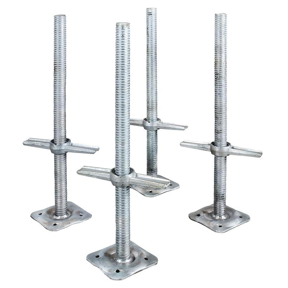 MetalTech 24 in. Adjustable Scaffold Leveling Jack in Galvanized Steel with Heavy Duty Base Plate and Wing Nut Screw (4-Pack)
