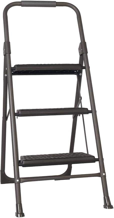 Amucolo 3-Step Steel Ladder，Folding Step Ladder Step Stool with Wide Anti-Slip Pedal，330 lbs. Load Capacity