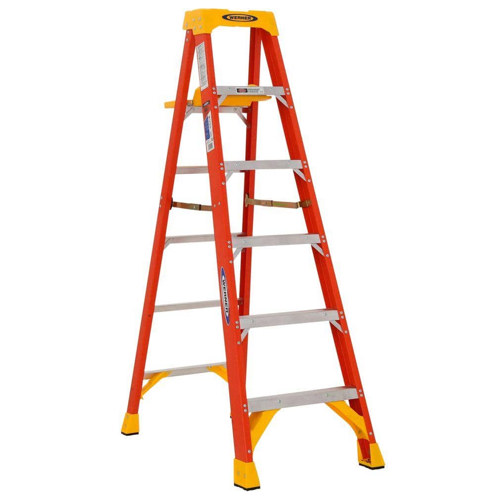 Werner 6 ft. Fiberglass Step Ladder with Shelf 300 lb. Load Capacity Type IA Duty Rating