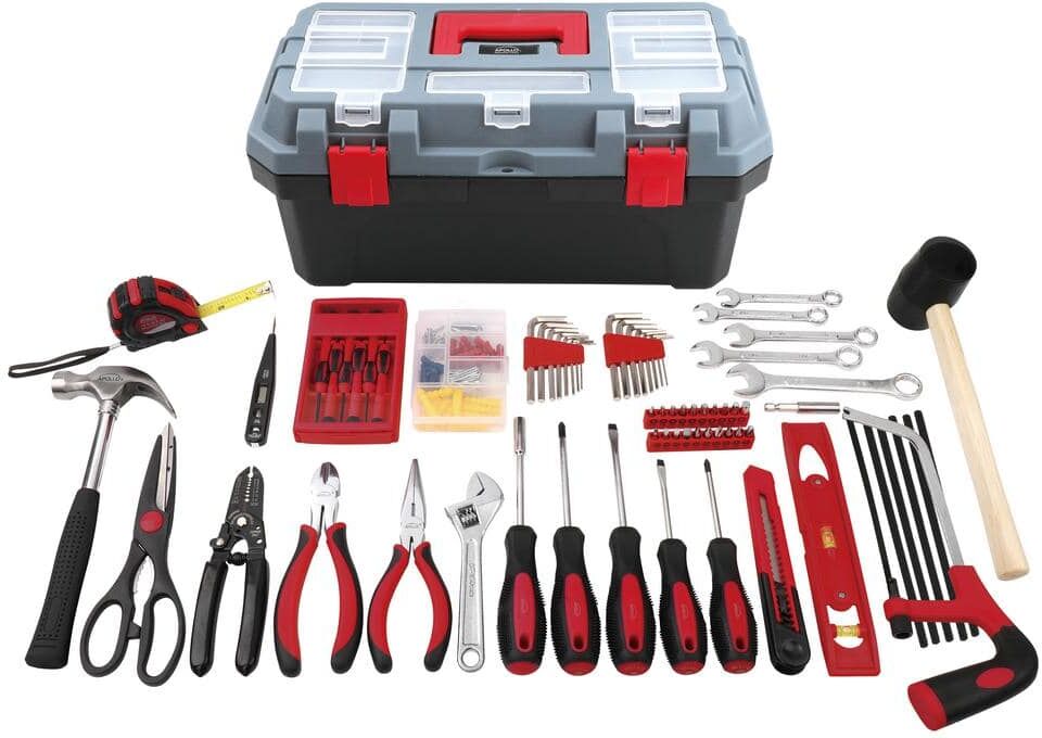 Apollo Household Tool Kit with 16.5 in. Tool Box Red (170-Piece)