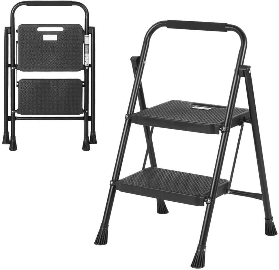 ANGELES HOME Reach 2.7 ft. Metal Folding 2 Step Ladder (6 ft.), 330 lbs. Load Capacity Type IA Duty Rating with Wide Anti-Slip Pedal