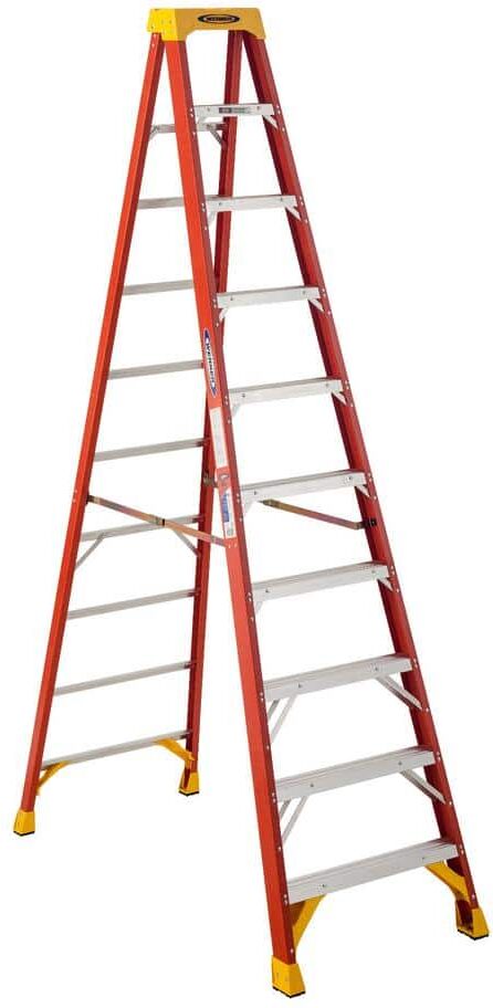 Werner 10 ft. Fiberglass Step Ladder with Yellow Top 300 lbs. Load Capacity Type IA Duty Rating