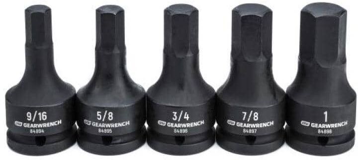 GEARWRENCH 3/4 in. Drive SAE Hex Impact Bit Socket Set with Socket Rail (5-Piece)