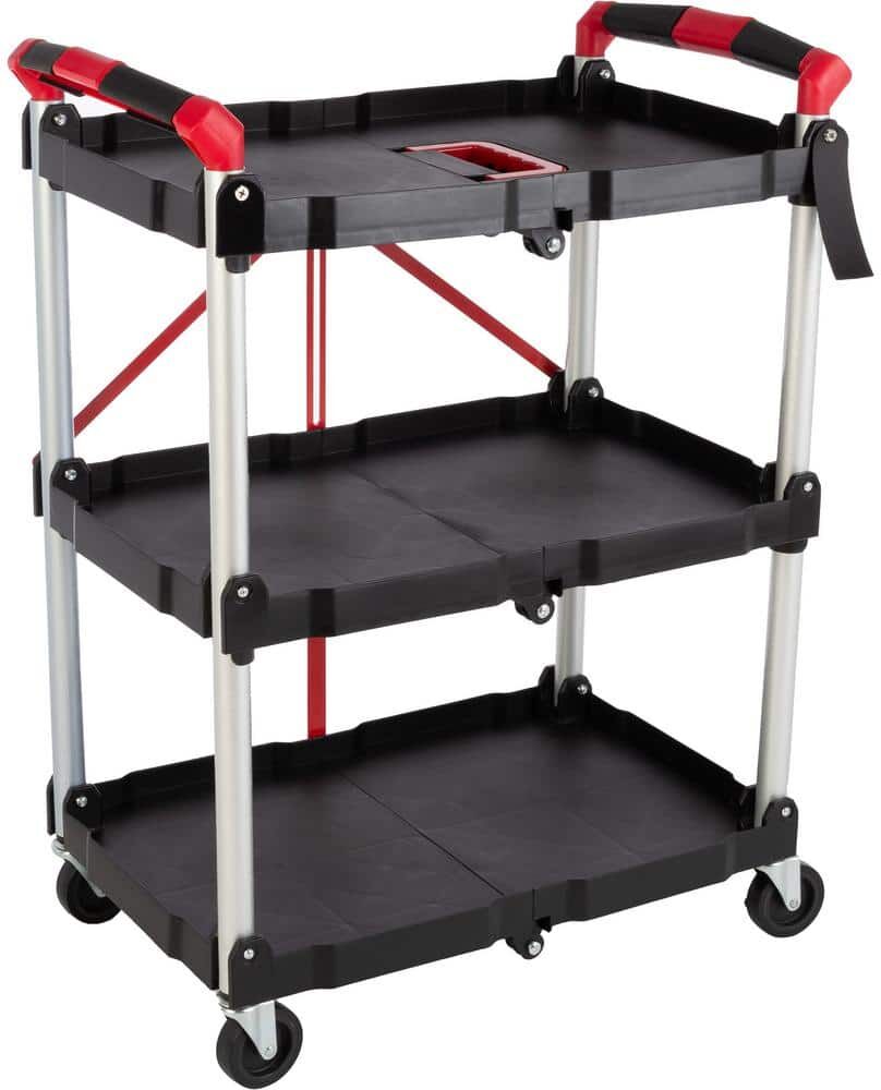 Stalwart Tool Cart - 15.25 in. W - Multi-Use Portable and Lightweight Folding Service Cart with 50 lbs. Capacity Per Shelf