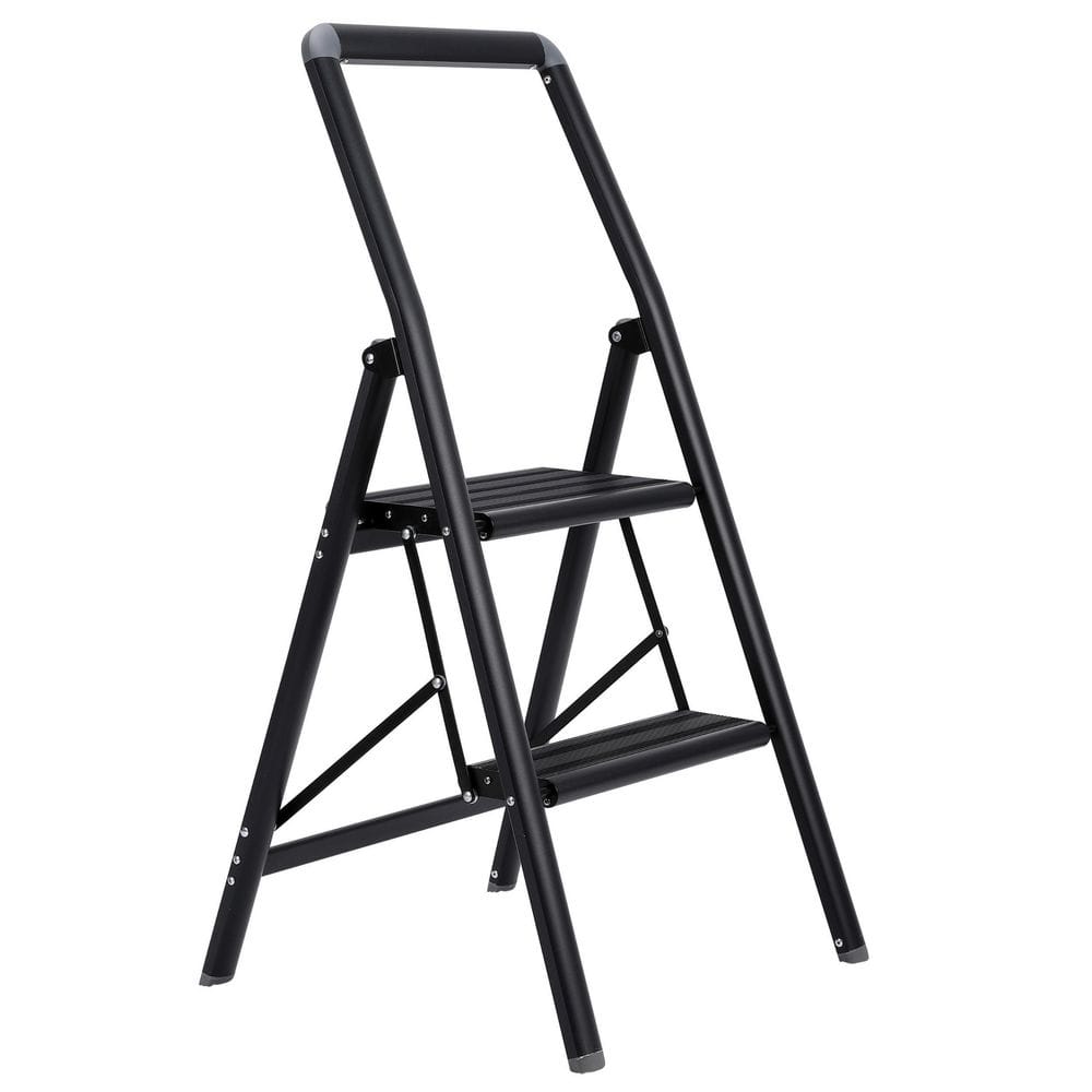 BirdRock Home 3 ft. 2-Step Black Slim Aluminum Step Ladder 8 ft. Reach