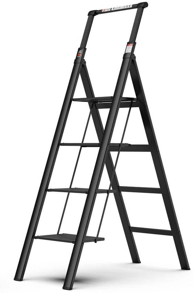 5 ft. 4-Step Aluminium Retractable Handgrip Folding Step Stool Ladder with Anti-Slip Wide Pedal