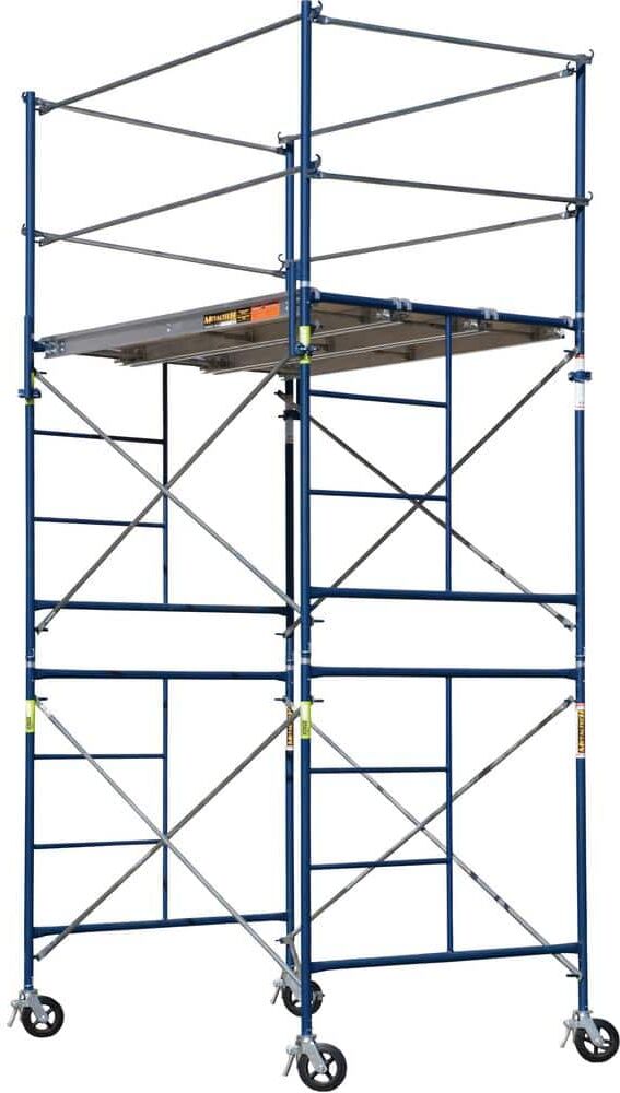 MetalTech Saferstack 2-Level Rolling Scaffold Tower Set, 3-Rung Frames Including Cross Braces, Platforms and Guardrail System