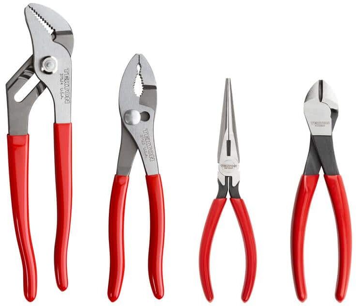 TEKTON Pliers Set, 4-Piece (Groove Joint, Slip Joint, Long Nose, Diagonal Cutting)