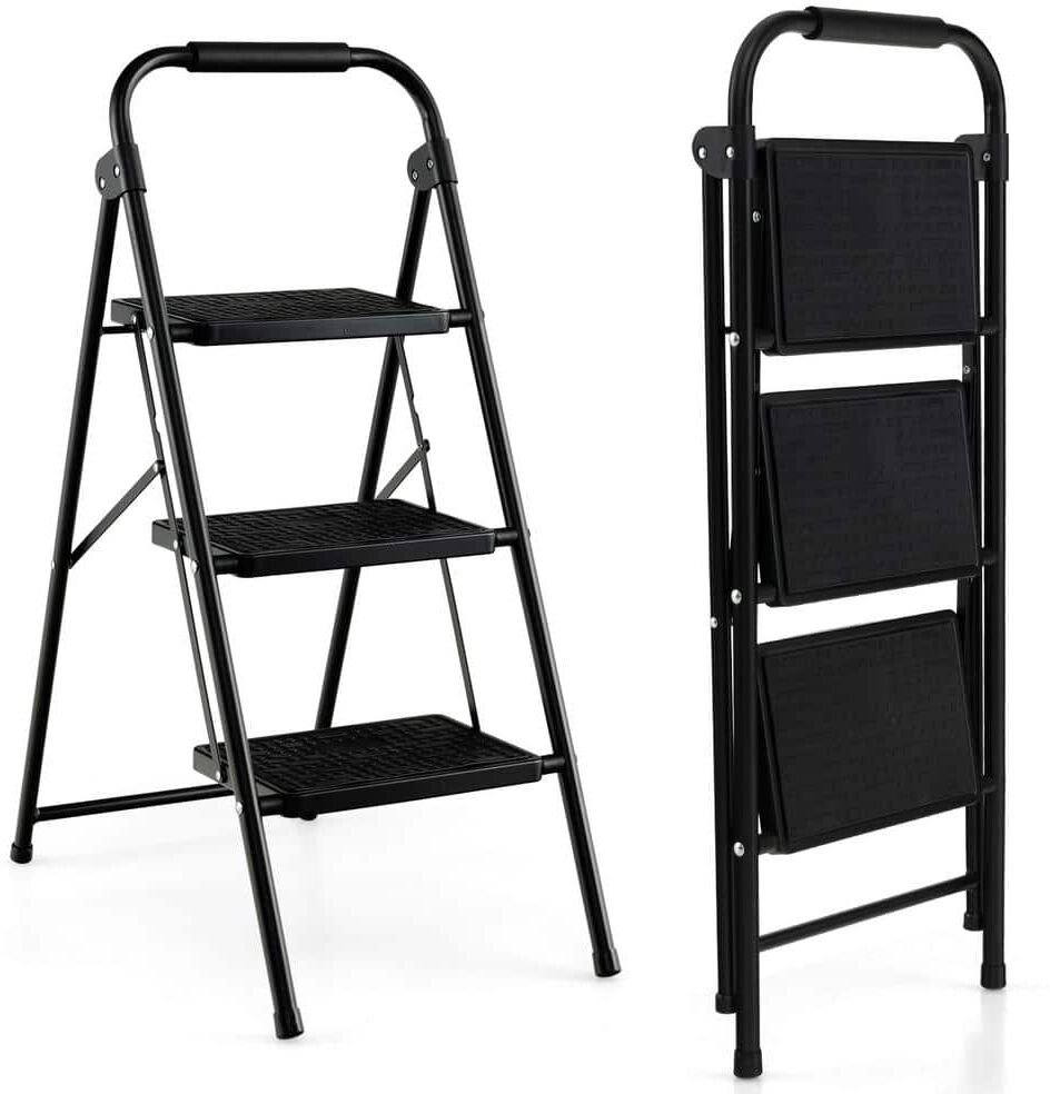 ANGELES HOME 3-Step Ladder, Reach Height 9 ft. 330 lbs. Load Capacity Type IA Duty Rating with Wide Anti-Slip Pedal