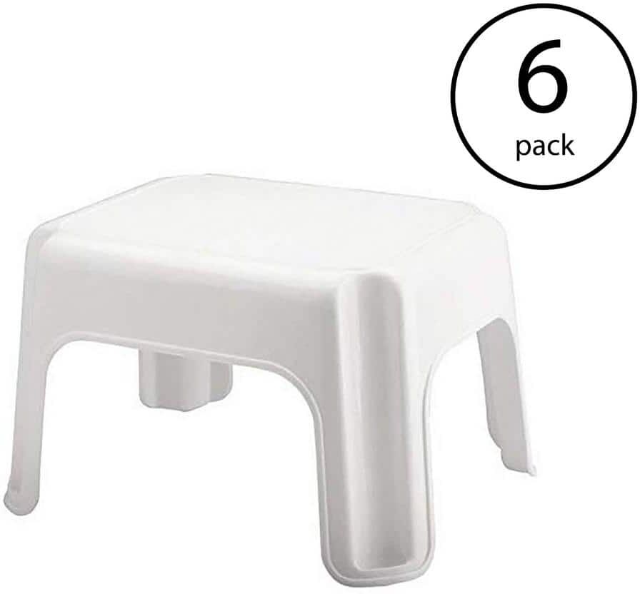 Rubbermaid Durable Plastic 1-Step Stool with 300 lbs. Weight Capacity, 0 ft. Reach Height, White (6-Pack)