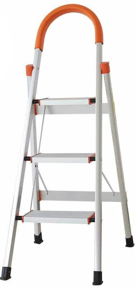 maocao hoom 3 Step Aluminum Ladder Reach 3.7 ft. Anti-Slip Stepladder with Rubber Hand Grip 330 lbs. Capacity Silver