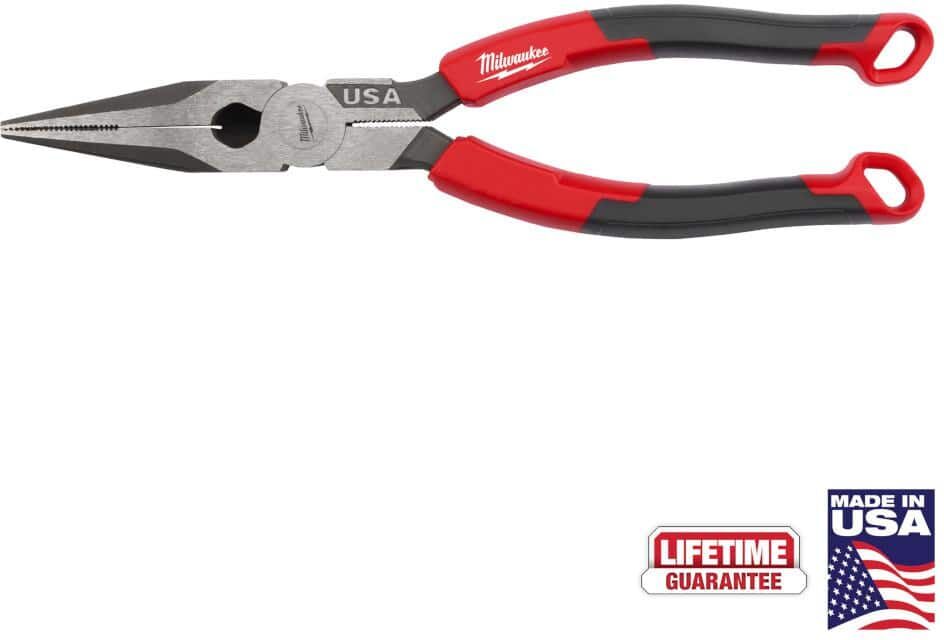 Milwaukee 8 in. Long Needle Nose Pliers with Fish Tape Puller and Comfort Grip