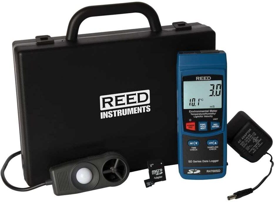 REED Instruments Data Logging Environmental Meter with Power Adapter and SD Card