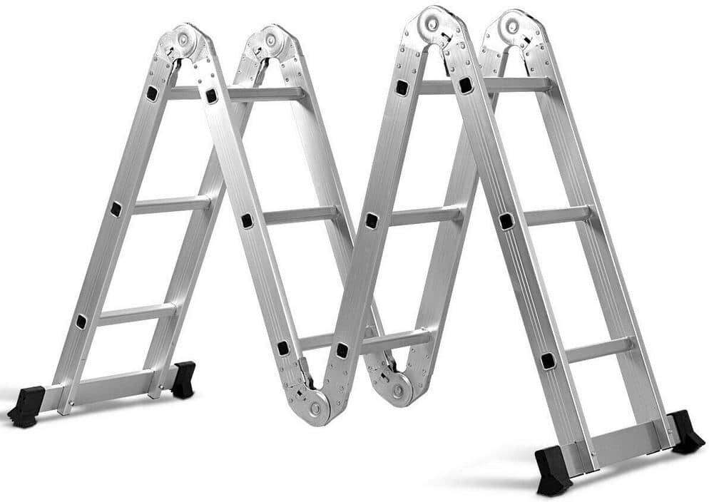 ANGELES HOME 12 ft. Reach Aluminum Folding 12-Step Multi-Position Ladder, 330 lbs.