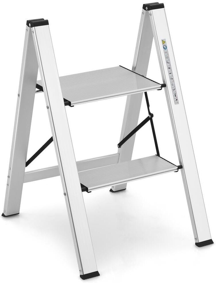 ANGELES HOME 330 lb. Load Capacity Reach Height 2 ft.Type IA Duty Rating Folding Aluminum 2-Step Ladder with Non-Slip Pedal,Footpads