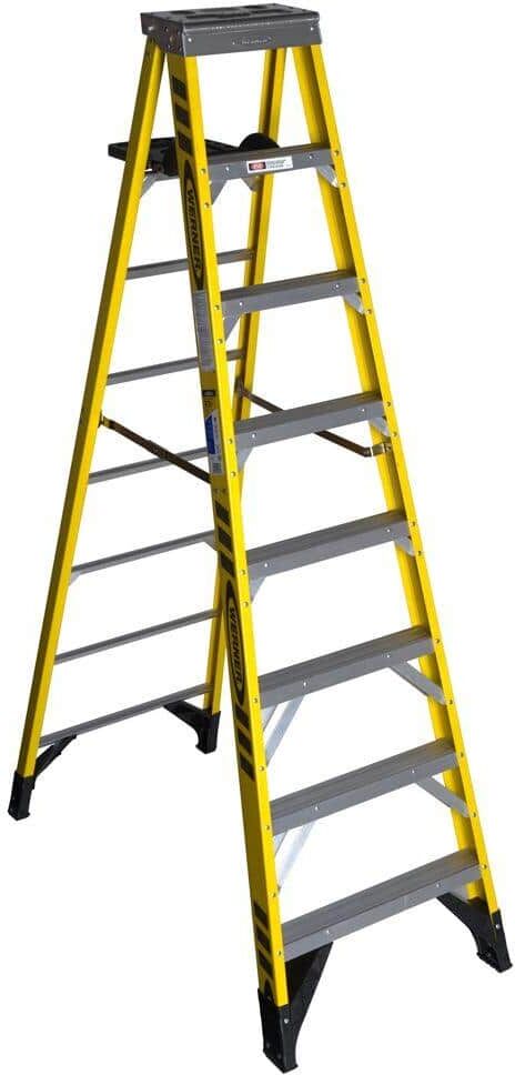 Werner 8 ft. Fiberglass Step Ladder with Shelf 375 lb. Load Capacity Type IAA Duty Rating