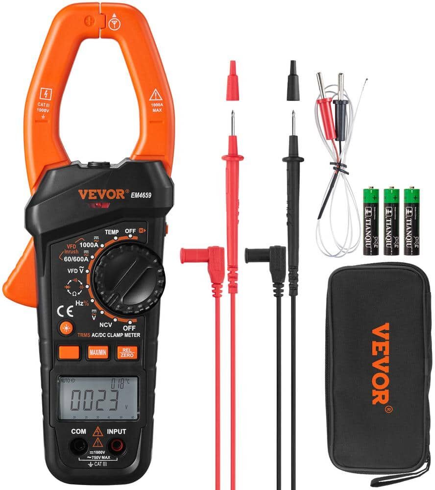 VEVOR 1000 Amp Digital Clamp Meter T-RMS 6000 Counts Clamp Multi-meter Tester for Home Industry Voltage Resistance Maintenance