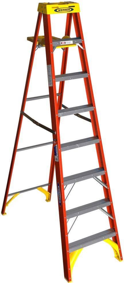 Werner 8 ft. Fiberglass Step Ladder with Shelf 300 lb. Load Capacity Type IA Duty Rating