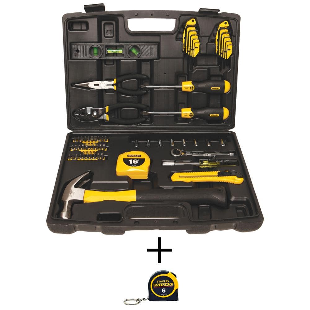 Stanley Home Tool Kit (65-Piece) and FATMAX 6 ft. x 1/2 in. Keychain Pocket Tape Measure