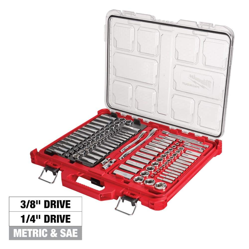 Milwaukee 3/8 in. and 1/4 in. Drive SAE/Metric Ratchet and Socket Mechanics Tool Set with PACKOUT Case (106-Piece)