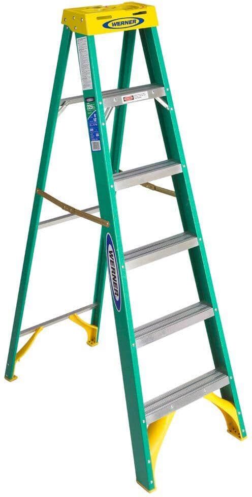 Werner 6 ft. Fiberglass Step Ladder with Yellow Top 225 lb. Load Capacity Type II Duty Rating