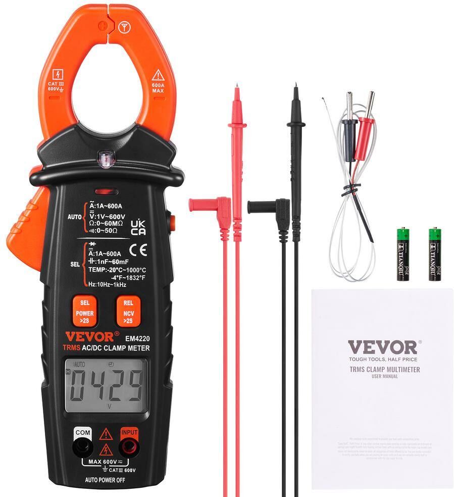 VEVOR Digital Clamp Meter T-RMS 6000 Counts 600 A Clamp Multimeter Tester for Home Industry Voltage Resistance Maintenance