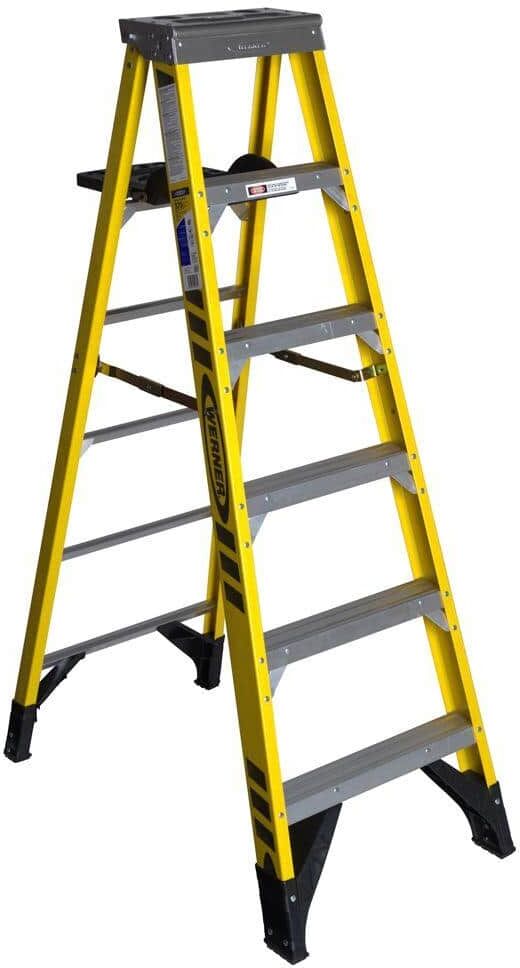 Werner 6 ft. Fiberglass Step Ladder with Shelf 375 lb. Load Capacity Type IAA Duty Rating