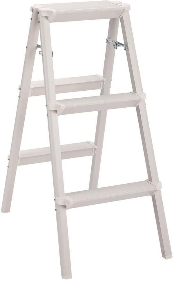 BirdRock Home 2.5 ft. 3-Step Silver Compact Steel Step Ladder 8 ft. Reach