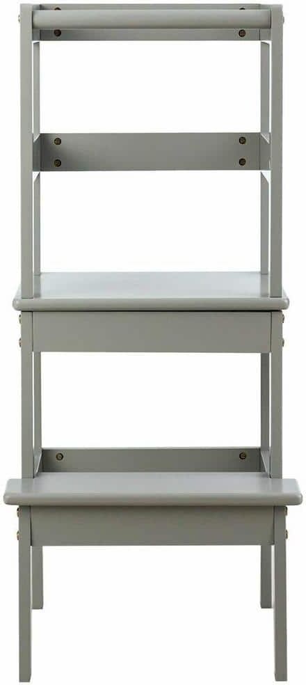 ANGELES HOME 2-Step Solid Wood Step Stool, 160 lbs. Load Capacity, Gray