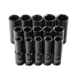 Arcan 15 Pc. Metric Deep Impact Socket Set, 1/2 in. Dr., Cr-V