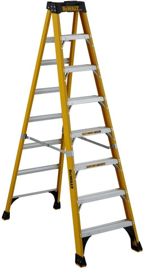 DeWalt 8 ft. Fiberglass Step Ladder 12.2 ft. Reach Height Type 1AA - 375 lbs., Expanded Work Step and Impact Absorption System