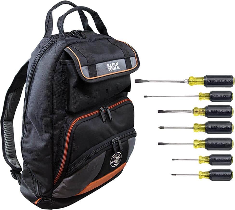 Klein Tools Tradesman Pro 17.5 in. Tool Gear Back Pack with 7-Piece Assorted Screwdriver Set