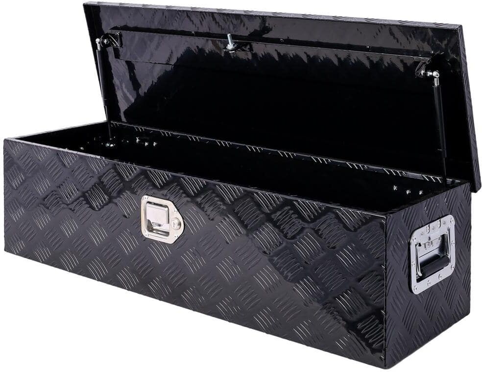 Amucolo 10.2 in. H x 39 in. W x 13 in. D Black Aluminum Tool Box, Heavy-Duty Truck Bed Tool Box Cube Storage Bin with Lock Keys