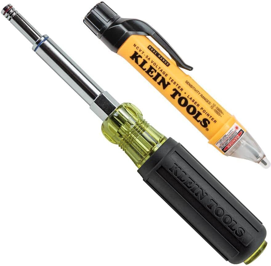 Klein Tools 2-Piece Non-Contact Voltage Tester with Laser Pointer and 5-in-1 Heavy-Duty Multi-Nut Driver Tool Set