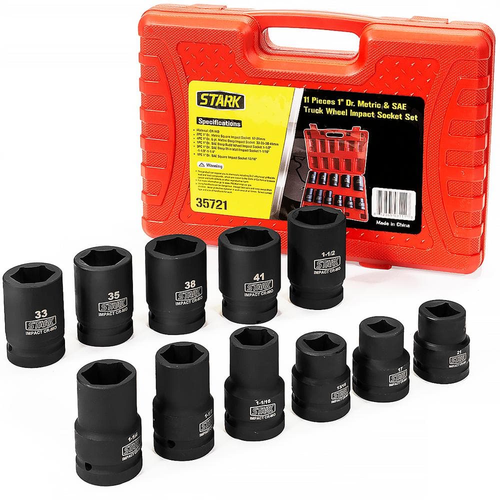 Stark 1 in. Drive Duo Combination SAE and Metric Deep Impact Socket Set with Carrying Case (11-Piece)