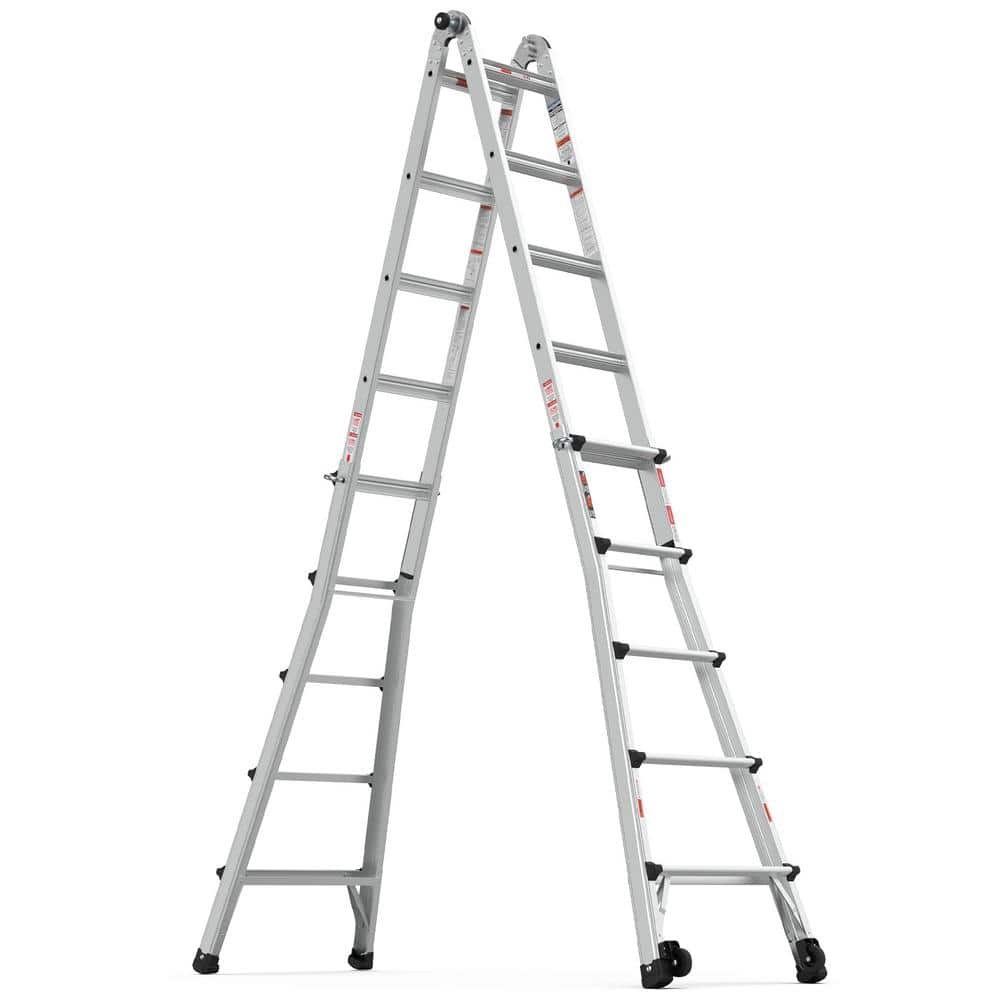 Amucolo 22 ft. Reach Aluminium Alloy Telescoping Multi-Position Ladder with Wheels, 300 lbs. Load Capacity