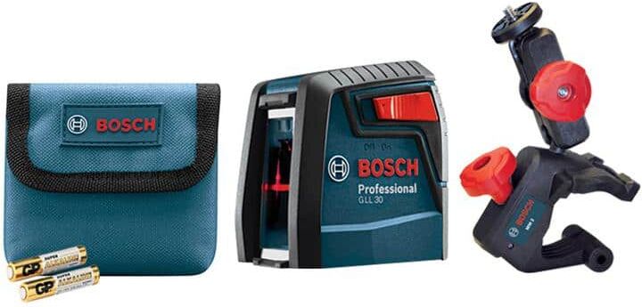 Bosch 30 ft. Cross Line Laser Level Self Leveling with 360 Degree Flexible Mounting Device and Carrying Pouch