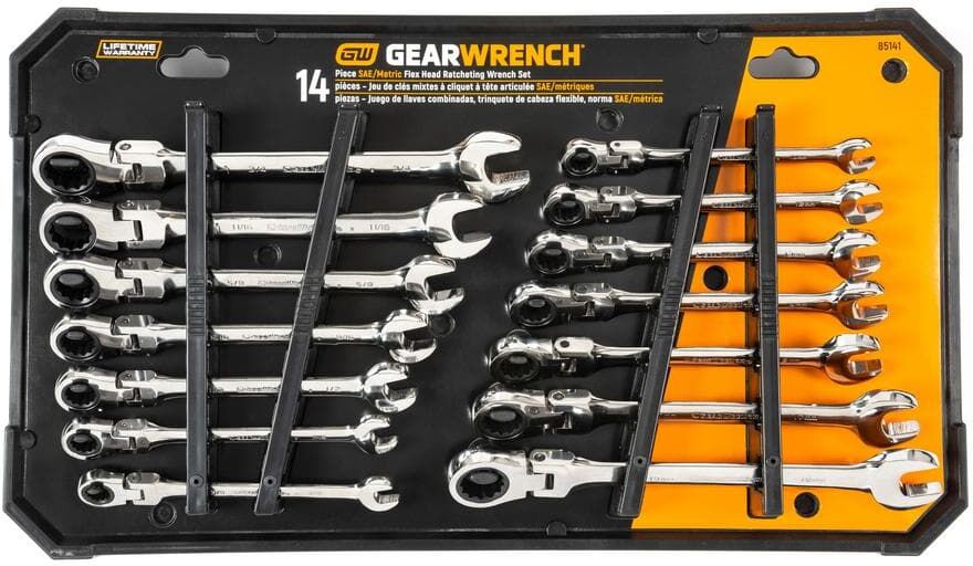 GEARWRENCH SAE/Metric 72-Tooth Flex Head Combination Ratcheting Wrench Tool Set (14-Piece)