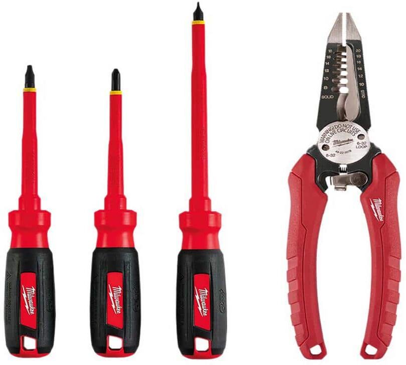 Milwaukee Electrician's 4-Piece Insulated Hand Tool Set with Screwdrivers and Wire Strippers